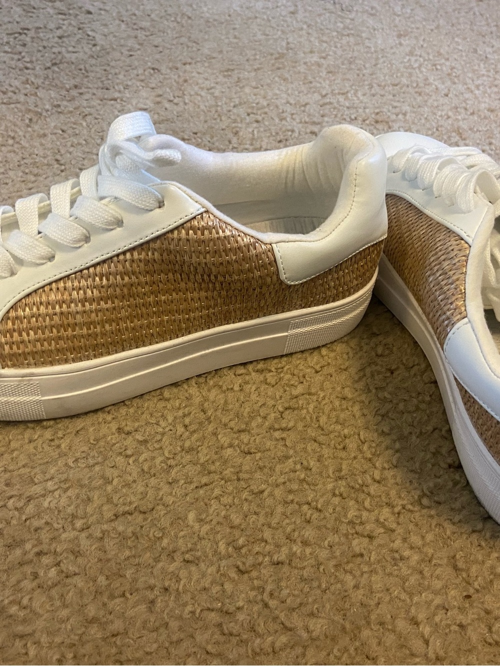 Lauriebelles Boutique Soda White Sneakers with Woven Tan Panels - Picture 2 of 4